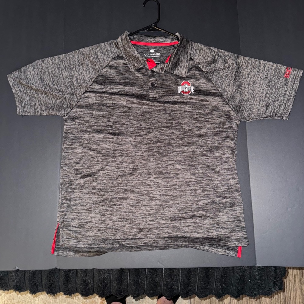 Mens Large Colosseum Polo Shirt Grey Excellent Ohio State Buckeyes Space Dye